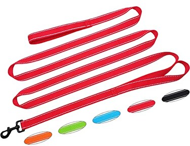 SEPXUFORE 10 FT Double Handle Dog Leash Reflective Traffic Leash with 2 Handles Heavy Duty Easy Control Training Walking Nylon Dog Lead for Large Medium Dogs and Pullers Red