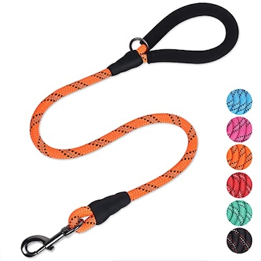 VIVAGLORY Rope Dog Leash Roperex Dog Leash with Soft Padded Handle for Walking Training Strong Rope Reflective Heavy Duty for Pet 12IN x 4FT 65150 lbs Orange