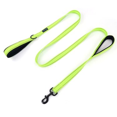Wagtime Club Double Handle Dog Leash 5ft x 34 Long Heavy Duty Dog Leash with Paded Traffic Handles for Extral Control and Training Dual Handles Leads Medium Small Dogs Neon Green