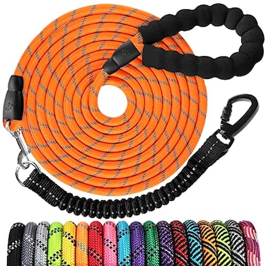 jenico Long Dog Leash 100 FT Heavy Duty Rope Leashes for Dogs Training with Swivel Lockable Hook Reflective Threads Bungee and Padded Handle Dog Lead for Large Small Medium Dogs Outside Walking Hiking