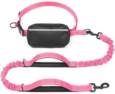 iYoShop Hands Free Dog Leash with Zipper Pouch Dual Padded Handles and Durable Bungee for Walking Jogging and Running Your Dog Medium 825 lbs Pink