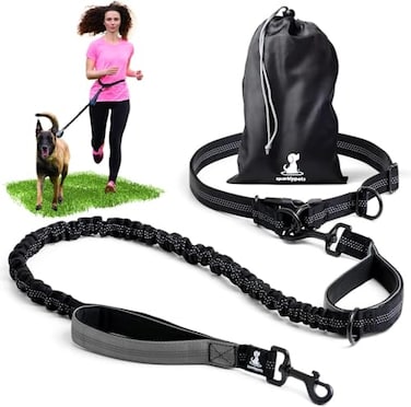 SparklyPets Hands Free Dog Leash with Reflective Stitches Waist Leash for Dog Walking Hiking Training Jogging Canicross Running for Medium Large Breeds