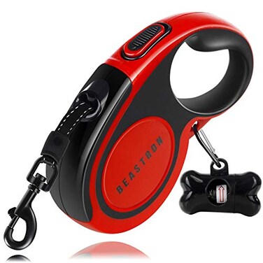 Beastron Upgraded Retractable Dog Leash 16 Extra Long TangleFree Reflective Nylon Small to Medium Dogs up to 110lbs Waste Bags and Dispenser Included Red