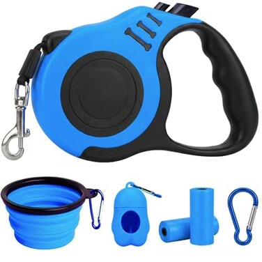 PETIMP STORE PETIMP Retractable Dog Leash Lightweight 16FT Leash Claw Print with Folding BowlDispenserRubbish Bags for Small Medium DogsBlue