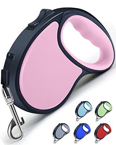 Slognny Retractable Dog LeashStrong Nylon TapeOneHanded One Button Lock for Small Medium Dogs and Cats16ft Pet Walking Leash with 360TangleFree DesignAntiSlip HandleGift Package Pink