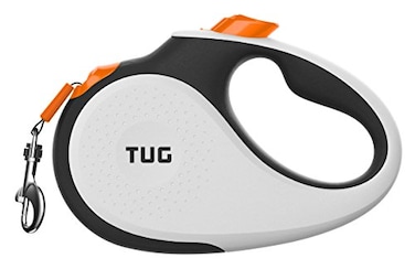 TUG 360 TangleFree Retractable Dog Leash with AntiSlip Handle 16 ft Strong Nylon Tape OneHanded Brake Pause Lock Large WhiteOrange