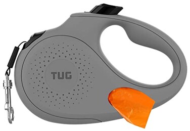 TUG Oval 360 TangleFree Retractable Dog Leash with Integrated Waste Bag Dispenser Small Grey