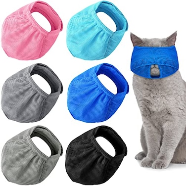 Sotiff 6 Pcs Cat Muzzle for Grooming Breathable Mesh Muzzles Gentle and Soft Colorful Cat Mouth Guard for Anti Biting Chewing GroomingBlack Blue Gray Light Gray Pink Light Blue