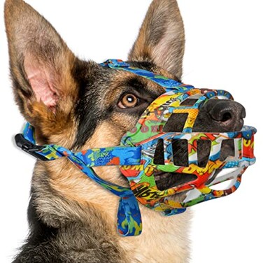 BARKLESS Dog Muzzle Silicone Basket Muzzle for Small Medium Large Dogs Soft Cage Mouth Cover Prevent Biting Chewing Allow Drinking Panting Suitable for German Shepherd