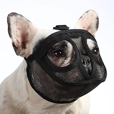BARKLESS Short Snout Dog Muzzle Breathable Mesh Flat Faced Muzzle for French Bulldog Shih Tzu and Pug Mask Bulldog Mouth Cover for Biting Chewing Licking Black S