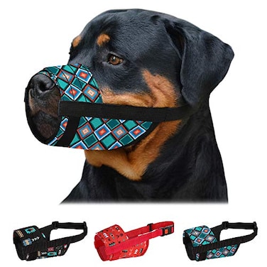 CollarDirect Dog Muzzle Adjustable Soft Breathable Tribal Nylon Dog Mouth Guard Cover for Small Medium and Large Dogs Anti Chewing Barking Biting Pattern 3 LXL