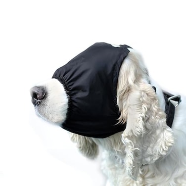 DELIFUR Dog Muzzle Pet Eye Cover Dog Blindfold Thunder Cap for Dogs Eye Mask Nylon Shading for Grooming Anti Car Sickness Adjustable Regular S