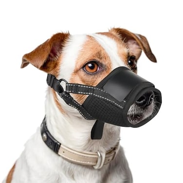 Aiieim Dog Muzzle for Small Medium Large Sized Dogs Soft Mouth Guard Muzzles with Adjustable Breathable Mesh Puppy Muzzle Mask for Training Black M
