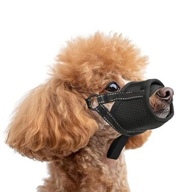 Aiieim Dog Muzzle for Small Medium Large Sized Dogs Soft Mouth Guard Muzzles with Adjustable Breathable Mesh Puppy Muzzle Mask for Training Black S