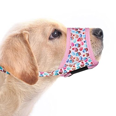 LUCKYPAW Dog Muzzle Anti Biting Barking and Chewing with Comfortable Mesh Soft Fabric and Adjustable Strap Suitable for Small Medium and Large DogsPink CakeS