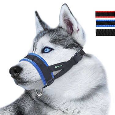 Lepark Nylon Dog Muzzle for SmallMediumLarge Dogs Prevent from BitingBarking and ChewingAdjustable LoopLBlue