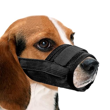 YAODHAOD Nylon Mesh Breathable Dog Mouth Cover Quick Fit Dog Muzzle with Adjustable StrapsPet Mouth Cover to Prevent Biting and Screaming to Prevent Accidental Eating S Black