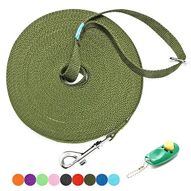 BAAPET 15203050100 ft Long Dog Training Leash with Clickers for Small Medium and Large Dogs or Cats 30 Feet DarkGreen