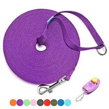 BAAPET 15203050100 ft Long Dog Training Leash with Clickers for Small Medium and Large Dogs or Cats 30 Feet Purple