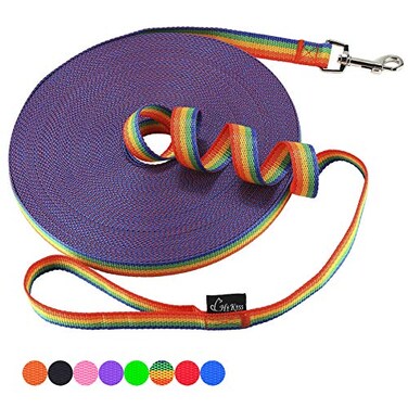 Hi Kiss DogPuppy Obedience Recall Training Agility Lead 15ft 20ft 30ft 50ft 100ft Training Leash Great for Training Play Camping or Backyard 100 Feet Rainbow