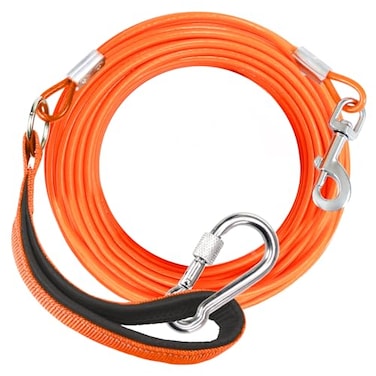 Furggis Long Dog Leash Chew Proof Tie Out Cable for Dogs Heavy Duty 50ft with Carabiner Dog Leads for Yard for Medium Sturdy Long Leashes Large Dogs with Padded Handle for Training Walking