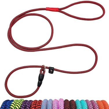 MayPaw Rope Dog Leash Slip Lead 5 Ft PetPuppy Training Leash 14 Thin Nylon Adjustable Pet Collar Lead for Small and XSmall Dogs 5ft14 red