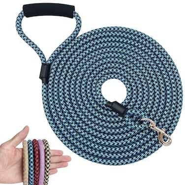 Shorven Nylon Strong Dog Rope Lead Leash Training Dog Lead with Soft Handle 620 FT Long BlueBlack Dia05 20FT