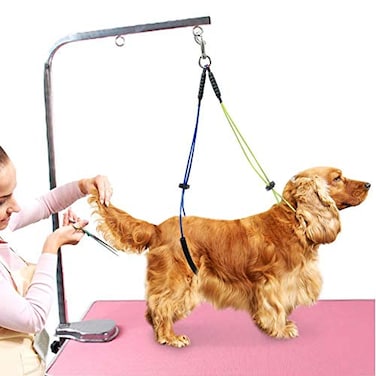 Oumefar Adjustable Pet Grooming Leash NoSit Haunch Holder Restraint Wash Choker Dogs Cats Grooming Table ArmYellowBlue