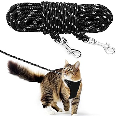 PETPMEEE Cat Leash 15 ft 30 ft Reflective Long Cat Leash Outdoor for Walking Training Playing Escape Proof Yard Lead Pet Leash Also for Cats Small Dogs Puppy Kitten Rabbit
