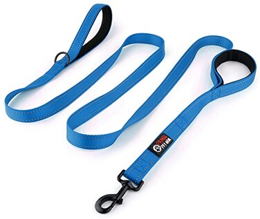 Primal Pet Gear Dog Leash 8ft Long Blue Traffic Padded Two Handle Heavy Duty Double Handles Lead for Control Safety Training Leashes for Large Dogs or Medium Dogs Dual Handles Leads