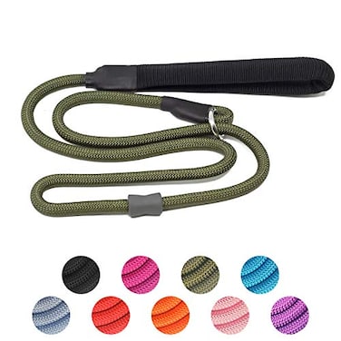AaufiLux Strong Slip Rope Dog Training Leash 4ft Heavy Duty Durable Braided Nylon Lead with Rubber Stopper Padded Handle Large Medium Small Dogs No Pull Walking Purple 12 x 4ft