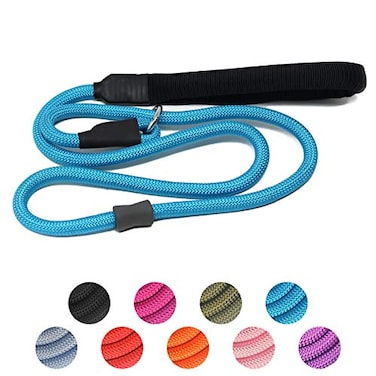 AaufiLux Strong Slip Rope Dog Training Leash 6ft Heavy Duty Durable Braided Nylon Lead with Rubber Stopper Padded Handle No Pull Walking for Medium Large Dogs Blue 12 x 6ft