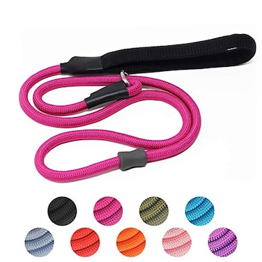 AaufiLux Strong Slip Rope Dog Training Leash 6ft Heavy Duty Durable Braided Nylon Lead with Rubber Stopper Padded Handle No Pull Walking for Medium Large Dogs Hot Pink 12 x 6ft