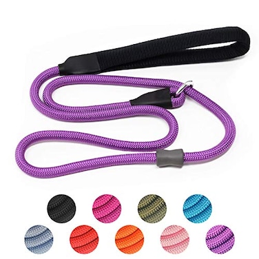 AaufiLux Strong Slip Rope Dog Training Leash 6ft Heavy Duty Durable Braided Nylon Lead with Rubber Stopper Padded Handle No Pull Walking for Medium Large Dogs Purple 12 x 6ft