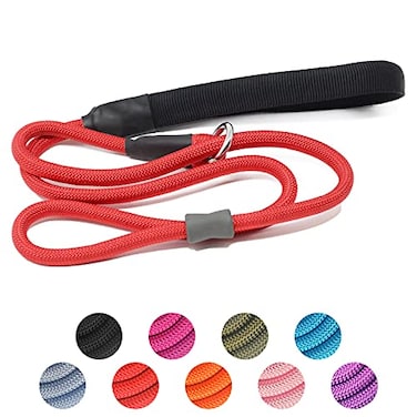 AaufiLux Strong Slip Rope Dog Training Leash 6ft Heavy Duty Durable Braided Nylon Lead with Rubber Stopper Padded Handle No Pull Walking for Medium Large Dogs Red 12 x 6ft