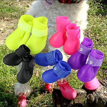 Cdycam Cute Little Pet Dog Puppy Rain Snow Boots Shoes Booties Candy Colors Rubber Waterproof AntiSlip Purple XLarge