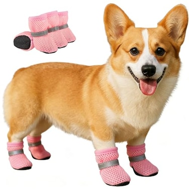 BECHANMIG Dog Shoes Breathable Mesh BootsSummer Breathable Dog Boots Nonslip Sole Paw Protector for Small Medium DogsMPink