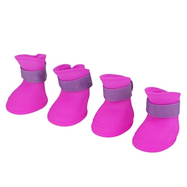 Zerodis Dog Boots 4Pcs Portable Premium Silicone Cute AntiSlip Protective Pet Puppy Cat Rain Shoes with Adjustable Straps Dog Rain Shoes L