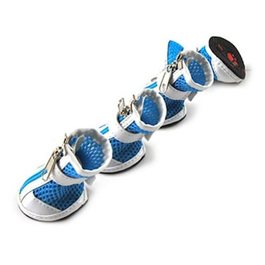 Zunea ZUNEA Small Dog Shoes for Hot Pavement Summer Breathable Mesh Boots Adjustable Non Slip Zipper Pet Dogs Booties White PU Paw Protector Blue 5