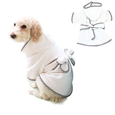 HDKUW Dog Bathrobe Microfiber Fast Drying Absorbent Hooded Bath Towel White for Puppy Small Medium Large Dog Cat S White