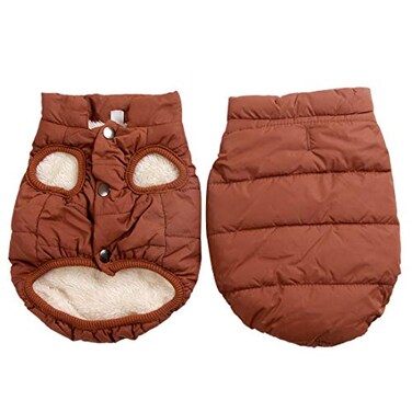 JoyDaog 2 Layers Fleece Lined Warm Dog Jacket for Puppy Winter Cold WeatherSoft Windproof Small Dog CoatBrown M