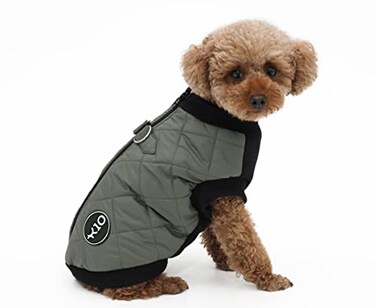 K10 Quiltee Coat Warm Dog Coat with Leash Attachment Water Resistant Jacket with Leash Ring Built in D Ring Harness Fleece Lined Vest Lighter Than a Sweater Small Dogs S Olive Green