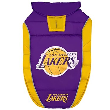 Pets First NBA Los Angeles Lakers Puffer Vest Small Waterproof for Dogs Cats