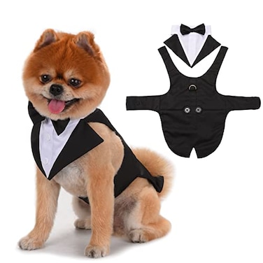 TESSVEYA Pet Dog Wedding Tuxedo Set Formal Tuxedo with Bow Tie Shirt for Small to Large Dogs Medium Black