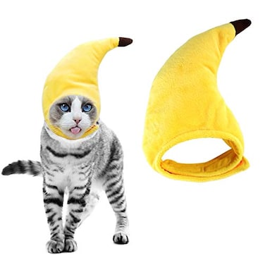 Vehomy Pet Halloween Banana Hat Soft Lightweight Plush Material Adjustable Size for Cats Small Dogs Yellow