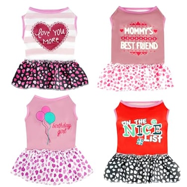 Pistha 4 Pack Adorable Puppy Dog Printed Clothes for Small Dogs Girl Holiday Apparel DressesM