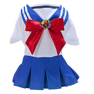 Tangpan BowKnot Student Cosplay Pet Costume Dog Skirt Camp DressBlueM