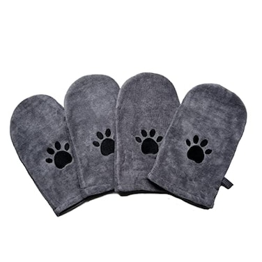 Penny & Penny Niko Microfiber Pet Towel Mitts Paw Cleaning and Drying MittsGloves for Dogs and Cats Gray Standard 4 Pack