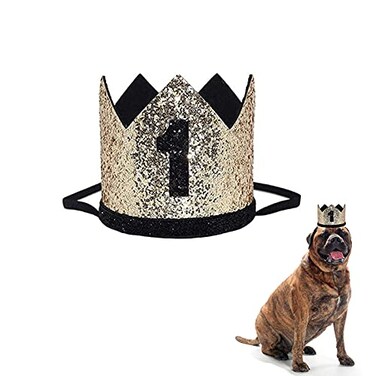 AAAMN Dog 1st Birthday Accessories Gold Crown Hat Cat Dog Birthday Party Headband Hats with Charms