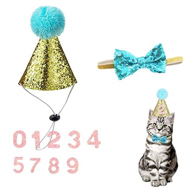 Arogheiz Christmas Pet Party Jazz Hat and Blingbling Bow Tie Breakaway Collar Set Adjustable Headband for Kitten Puppy Small Dogs Cats Light BlueNumber